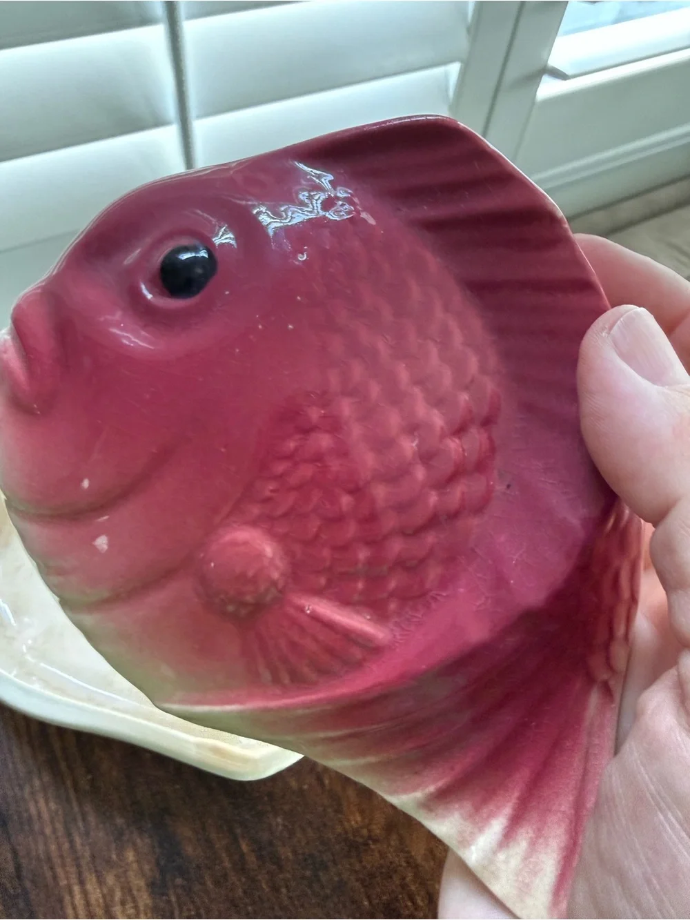 Ceramic Fish Décor - Pink and Cream Glazed Accent
